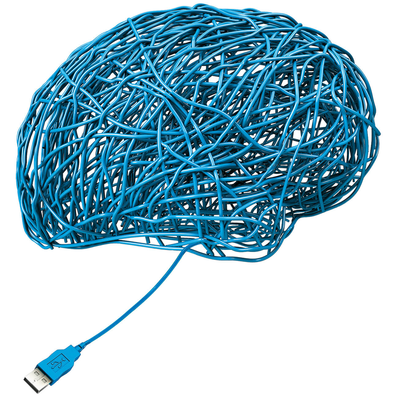 Algorithms to Live By. Illustration of a jumble of USB cable shaped like a human brain.