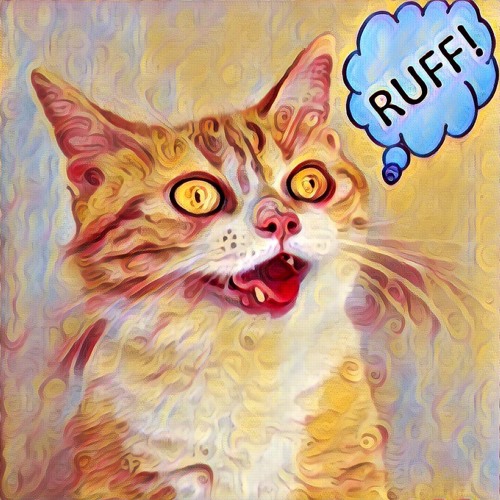 Teach A Cat To Bark. We Suffer Every Time We Believe A Thought That Argues With What Is. Humorous picture of a cat saying "Ruff"!