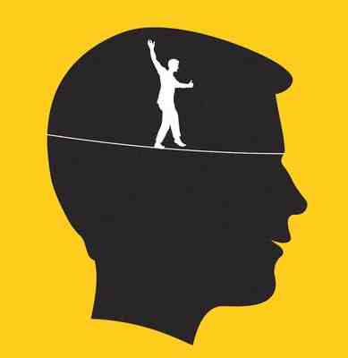 The Confident Mind - 4 Keys To Peak Performance. Graphic of a man walking a tight rope.