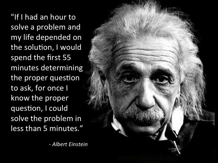 Asking The Right Questions. How To Avoid Wonky Thinking. Picture and quote from Albert Einstein on the importance of asking the right questions.