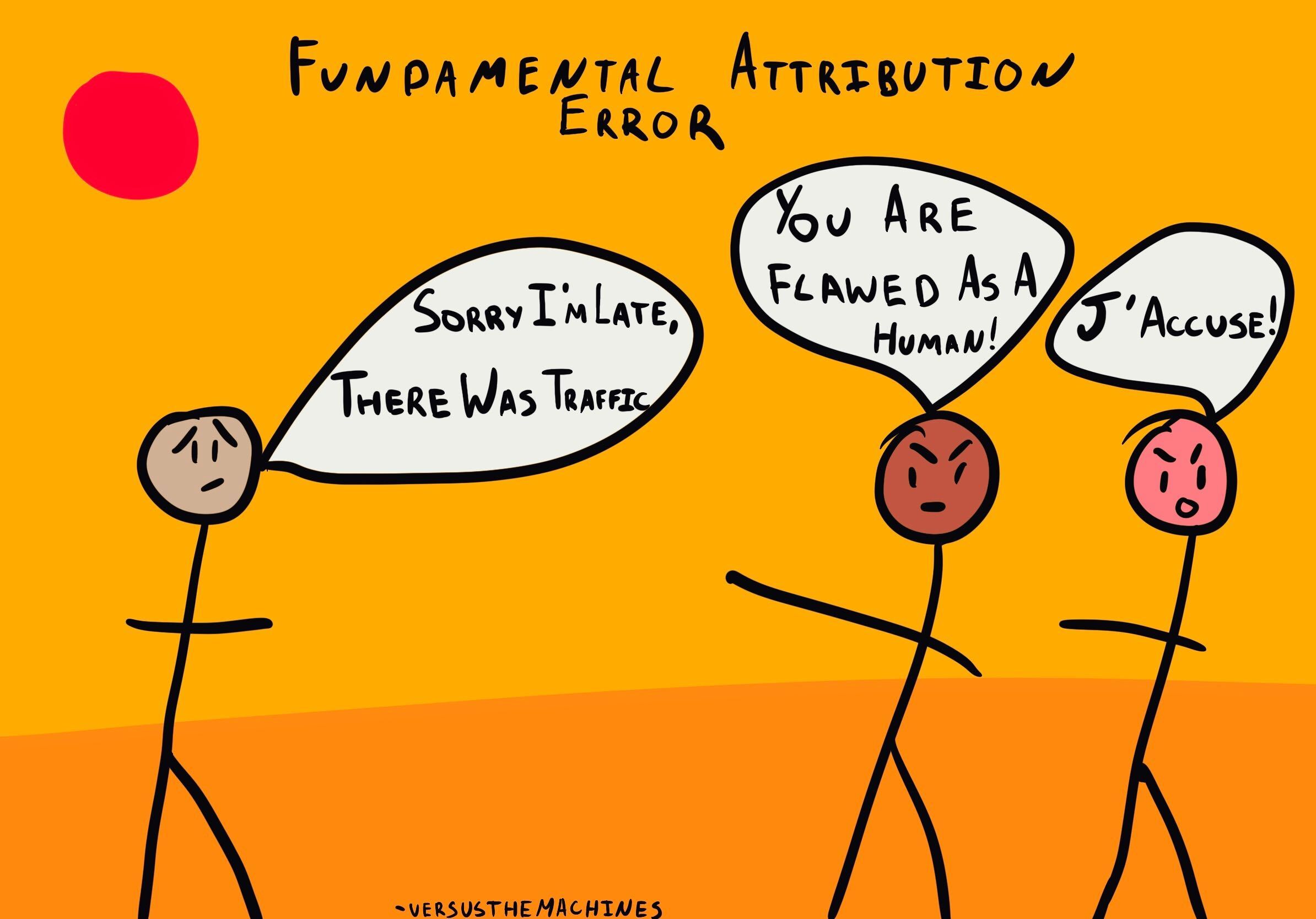 Fundamental Attribution Error. Cartoon.