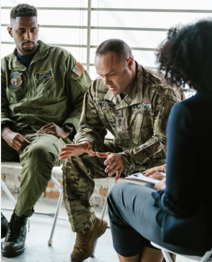 The Path To Healing. Picture of a soldier in uniform receiving counselling.