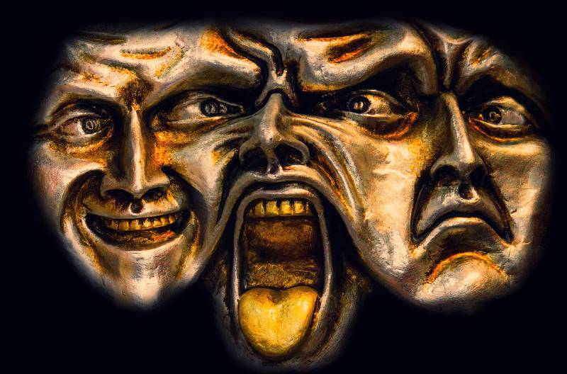 Internal conflict. Picture of distorted faces.