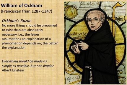 Occams Razor. The Best Explanation Has The Fewest Assumptions. Painting of monk William of Ockham.