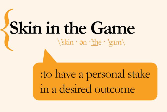 Skin In The Game. To Be Invested With Shared Risk And Reward. Graphic.