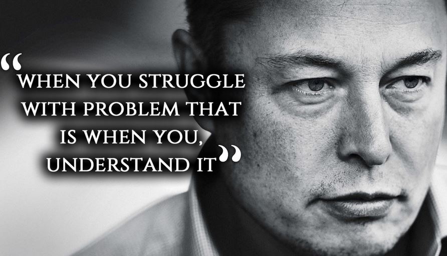 Musk quote: ""When you struggle with a problem that is when you understand it."