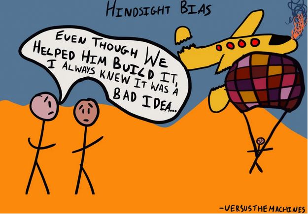 Hindsite Bias. Cartoon.