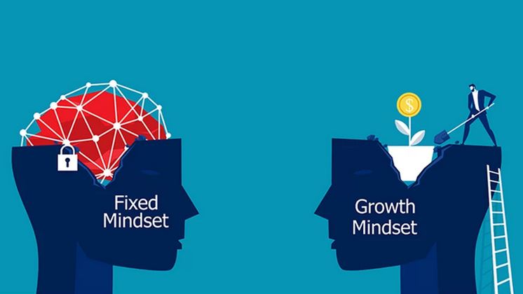 How To Have A Growth Mindset. 5 Tips For Developing A Growth Mindset. How To Be There When Preparation Meets Opportunity. Graphic illustrating a growth and fixed outlook.