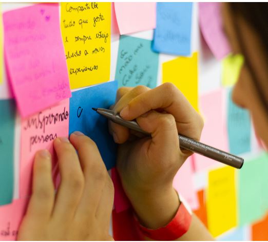 Self Improvement Resources. Exercising Balance and Discernment. Picture of a board covered in post it notes.